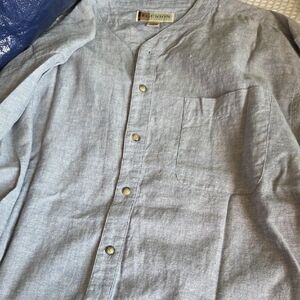 ​Re-Union Menswear Gray Cotton-Linen Long Sleeve Shirt